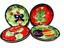 Studio 33 Dinner Plates 11" (Set Of 4) Hand Painted Christmas
