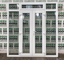 FRENCH DOORS WITH TOPLIGHT SIDELIGHT EXTERNAL EXTERIOR USED UPVC WHITE PLASTIC