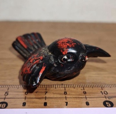 Japanese Netsuke, Hand-Carved Fukura Suzume Sparrow, Good Fortune Symbol, Wood