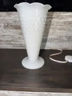 Vintage White Milk Glass Vase 9.25" Hobnail Dot Dash Fluted Trumpet Edge