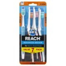 Reach Advanced Design Toothbrush angled Neck Multi-Level Bristles Handle Scraper