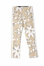 Gretchen Scott Women s M Floral Print Pants Beige White Side Stripe