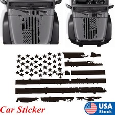 20 X 35 Car Hood Decor Vinyl Decal Distressed Usa Flag Graphics Stickers Black