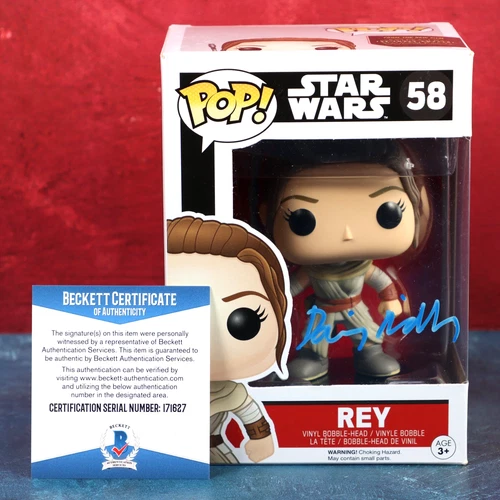 Daisy Ridley Rey Signed Funko Pop Star Wars 58 Beckett COA 2016 With Protector