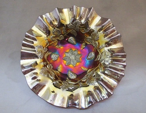 Millersburg Grape Wreath STAR VARIANT Carnival Glass Bowl RADIUM AMETHYST 8.5"