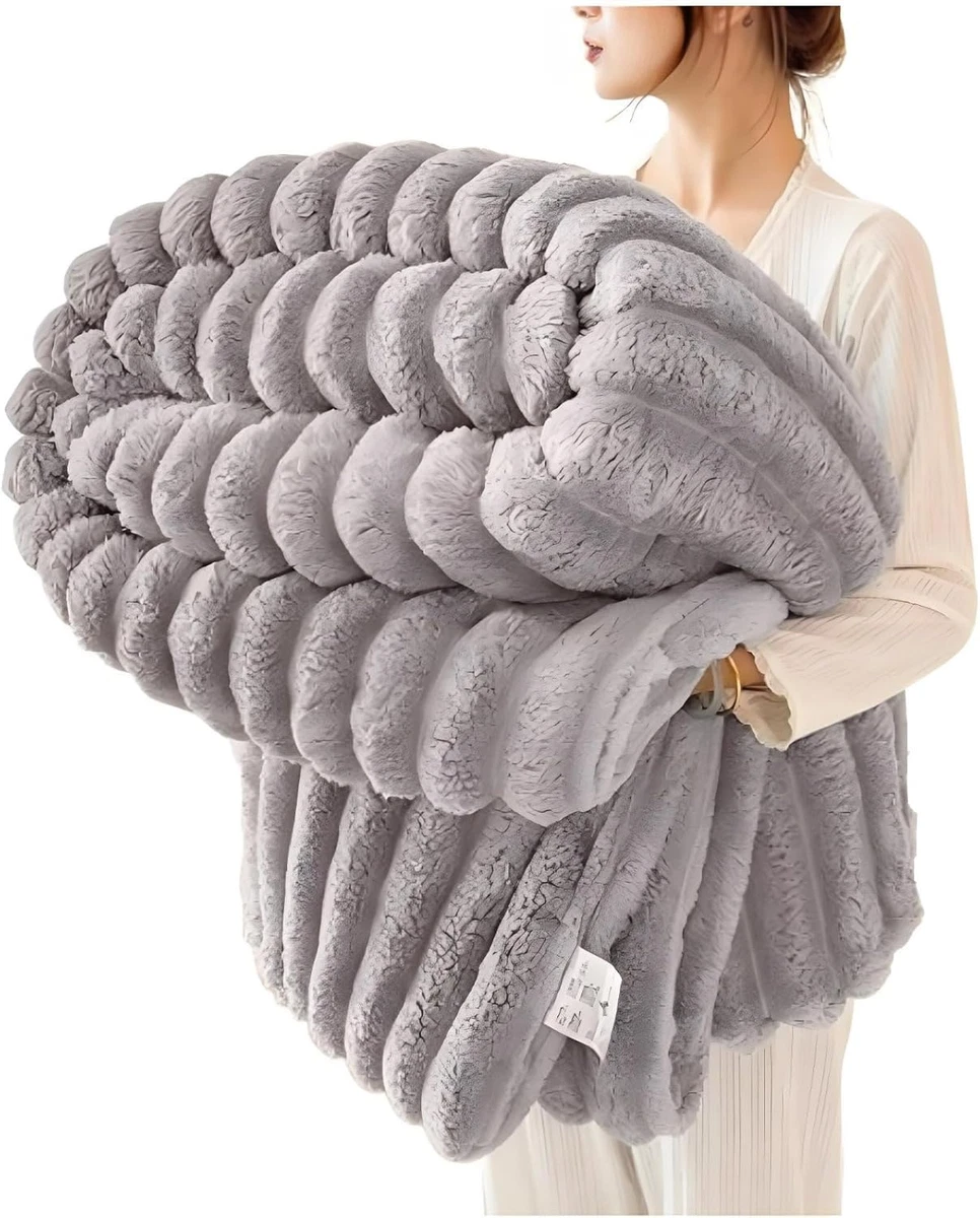 Coperta in pelliccia sintetica per divano / letto singolo, matrimoniale o king size, Grey/Silver, Single (127 x 152cm