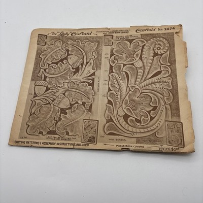 Vintage Craftaid Leather Template No. 2674 Acorn Flower Leaves Wallet Bookcase
