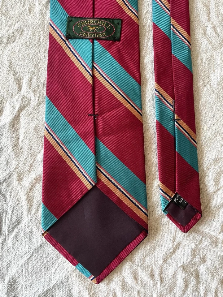 Corbata de seda vintage años 90 colección Churchill rosa verde azulado a rayas hecha en EE. UU. Foto 2 de 4