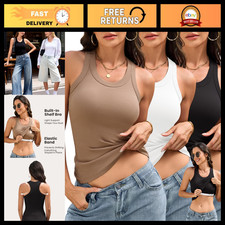 3 Pack Women's Ribbed Racerback Tank Tops with Built-in Bra - Comfortable Styl
