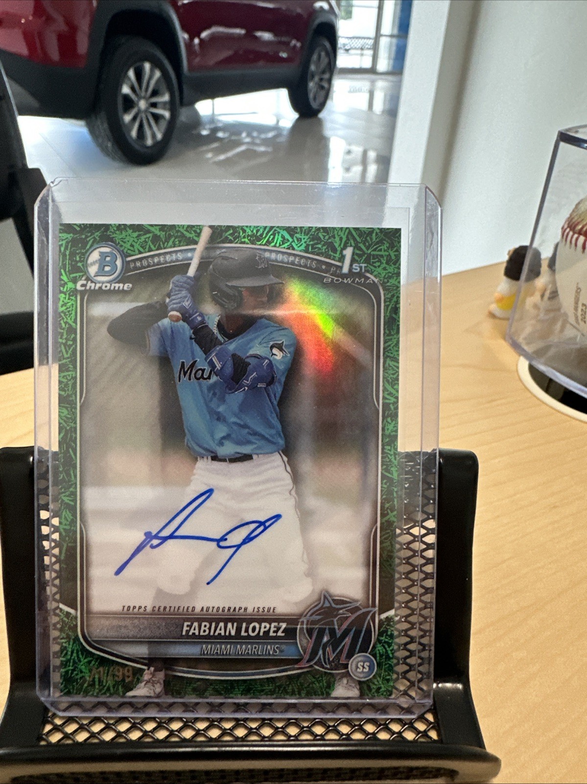 2025 Bowman Chrome Prospects Fabian Lopez Green Grass Auto /99 1st Bowman