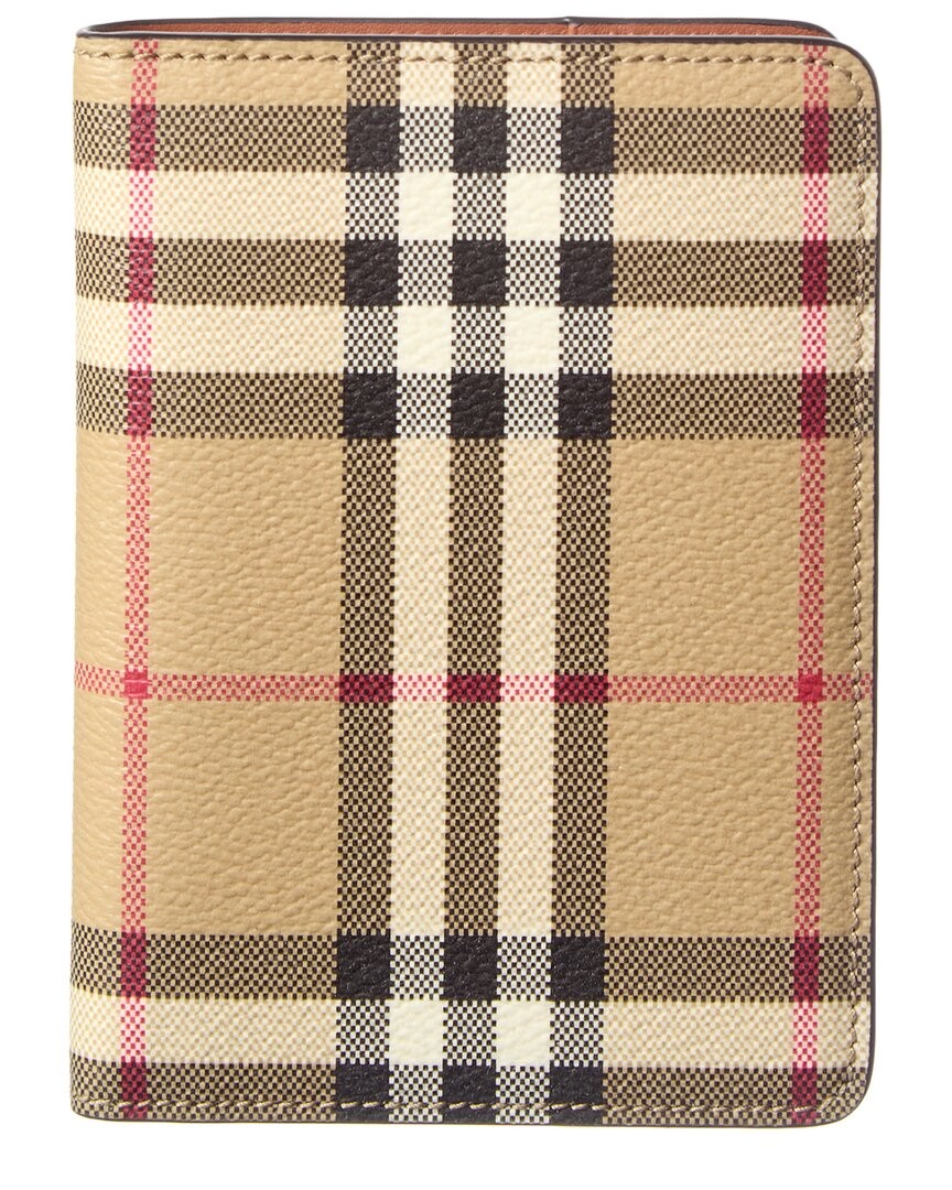 Burberry Check E-Canvas - Leather Passport Holder Womens Beige 60490₽