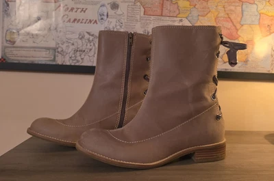 Miss Albright Brown Leather Ankle Bootie Boots Round Toe Zip Lace-Up Logo 6 - Image 1 of 4