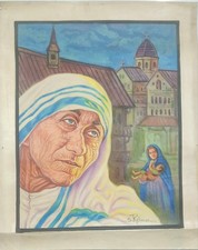  Original hand-painted poster Of Mother  Teresa (1970's) by artist S. REHMAN