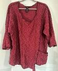 NOBLU Women's XL Crinkle Knit Burgundy Red Top Art to Wear Casual Blouse 48”C