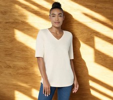Denim & Co. Essentials Slub Jersey Elbow Slee...