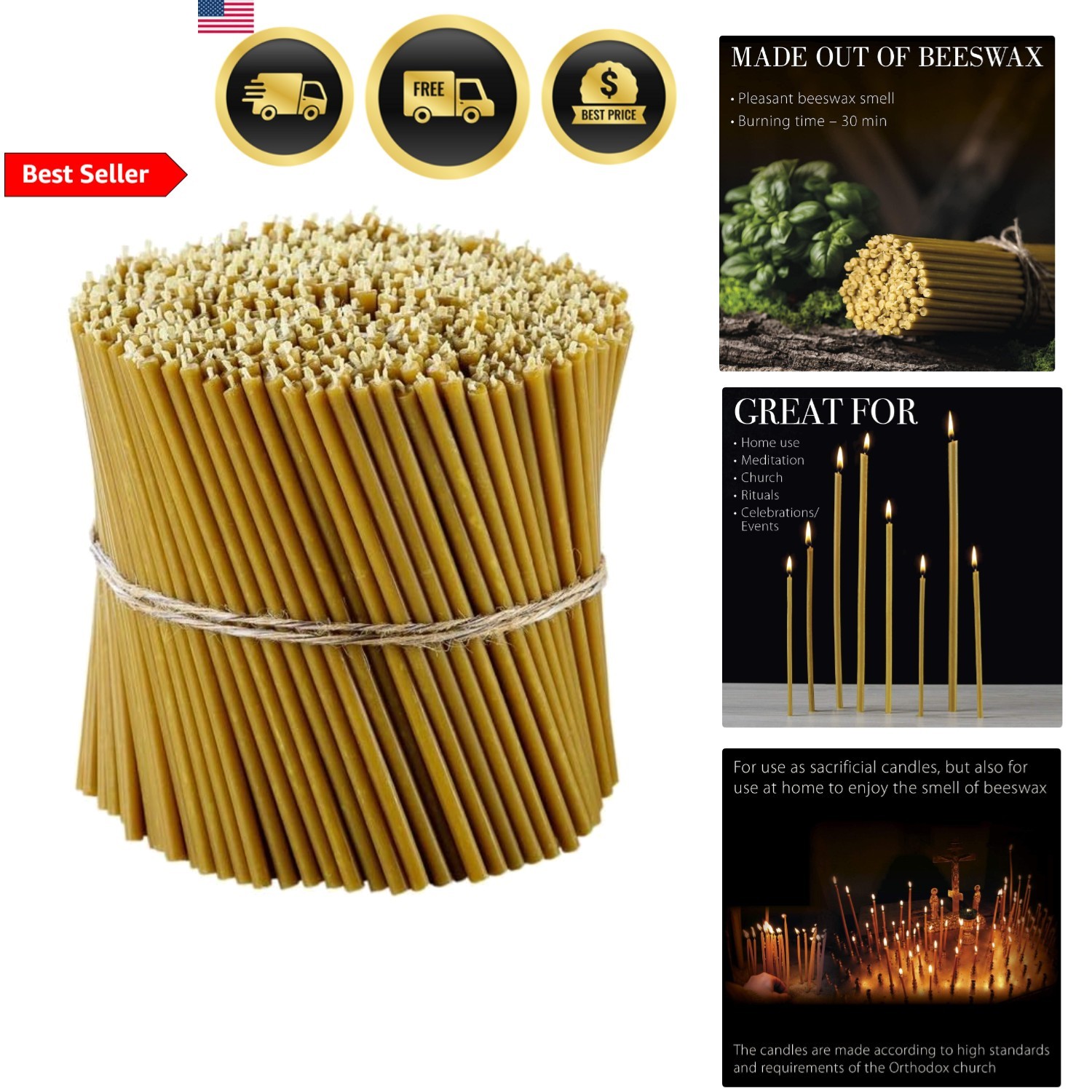 Taper Candles Honey Scent Dripfree Smokeless Pack 50