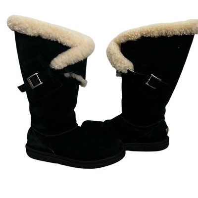 UGG Australia Messenger Black Suede Shearling Tall Boots Women's Size 9