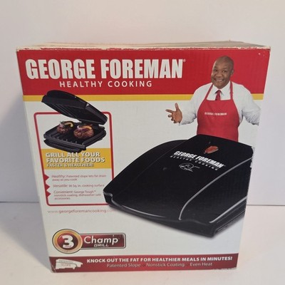 Brand New George Foreman Healthy Cooking 3 CHAMP Grill #GR0036B (Black)