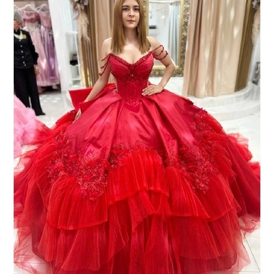 Romantic Ball Gown Off the Shoulder Princess Red Quinceanera dresses Brt. Red / 26W Romantic Ball Gown Off the Shoulder Princess Red Quinceanera dresses Brt. Red / 26W