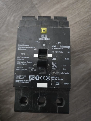 SQUARE D EGB34060 Circuit Breaker 3 Pole 60 Amp 480Y/277 VAC
