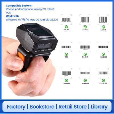 Eyoyo Barcode Scanner 1D 2D QR Code Scanner Finger Ring Reader for PC,Mac,Laptop