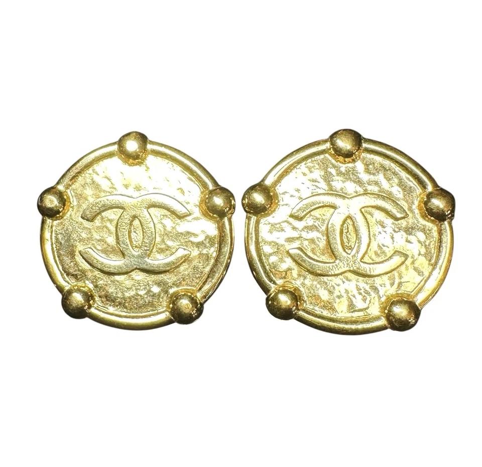 Pendientes de clip vintage Chanel tono dorado pasarela alta costura XL CC logotipo años 80 firmados Foto 3 de 4