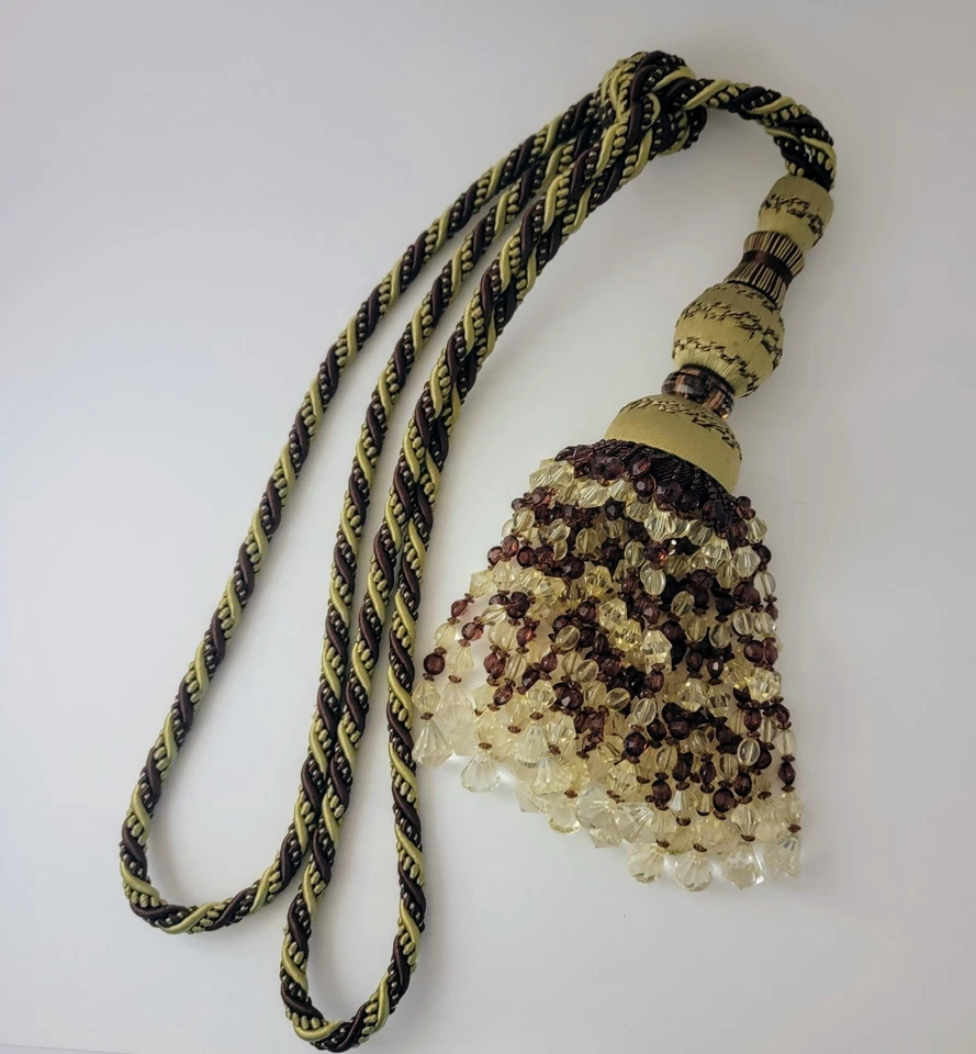 Borla Gota Arlequín 34" Cuentas Lazo Atrás Adornado Verde y Marrón Foto 2 de 4