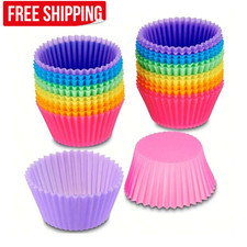 12Pcs Reusable Silicone Muffin Cases 7cm Cupcake Baking Cups Moulds Non-Stick UK