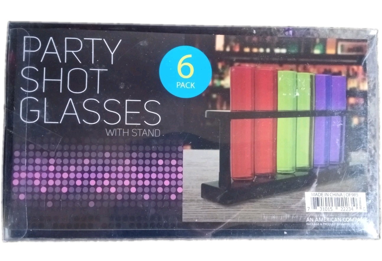 6 Multi Color Test Tube Bar Shot Glass Shatter Proof Shooter Party W/ Rack Stand