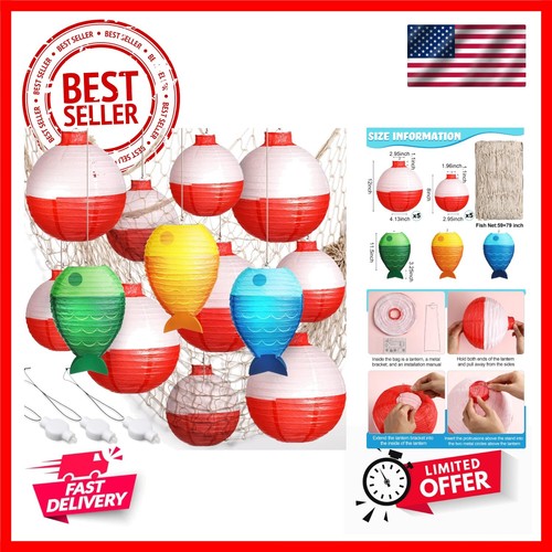 17 Pcs Fishing Birthday Party Decorations Set 3 Fish Shaped Hanging Paper Lan...