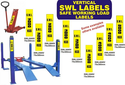 SAFE WORKING LOAD. VERTICAL LABELS. MOT SIGN. MOT. VOSA DVSA. SWL. S.W.L. RAMP - Picture 2 of 79