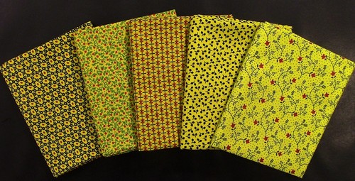 5 Fat Quarters - Mustard Calico - Quilting, Sewing - 100% Cotton 5447