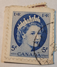 Canada Postage ~ Queen Elizabeth II ~ Blue 5¢ Stamp ~ Cancelled/Posted - 20
