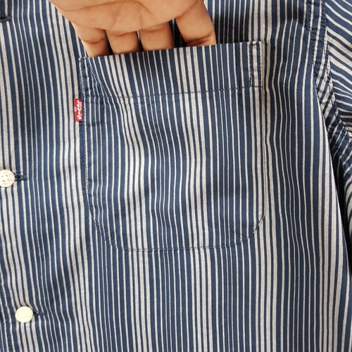 Levis Button Up Men Medium Relaxed Blue Striped Cotton Blend Short Sleeve Casual - Picture 6 of 11