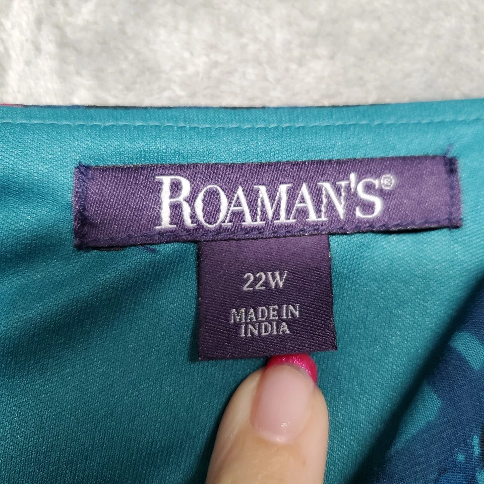 Roaman's Dress Womens Plus 22w Green Pink Blue Floral Party Garden Cruise Brunch - Image 3 of 4