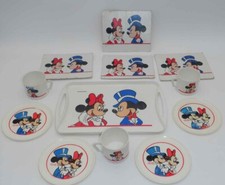 Child's Dishware Plastic Set w/ Placemats Mickey  Minnie Disney Productions VTG