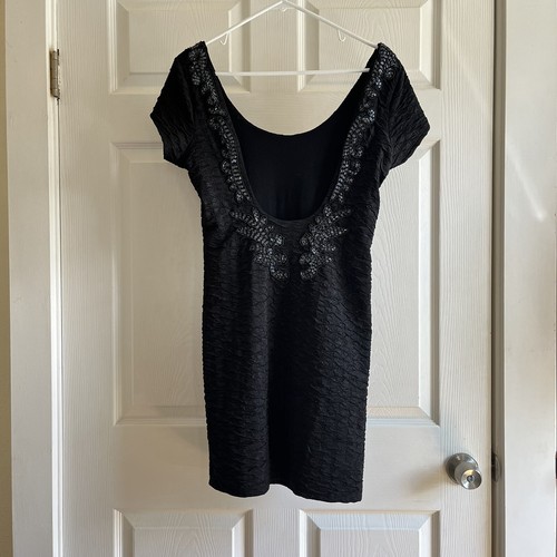 Free People Dress Size Medium Black Shimmery Beaded Scoop Backless Bodycon - Picture 6 of 12