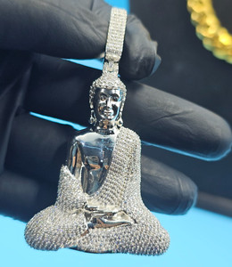 Authentic 4.50Ct Round Cut Natural Moissanite Lord BUDDHA 3D Pendant 14K White Gold Plated