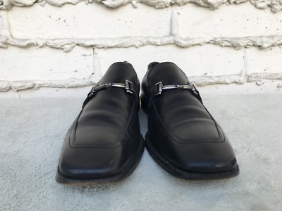 Hugo Boss Mens Black Leather Bit Loafers Dress Shoes Silver Hardware Slip On Men main image 2