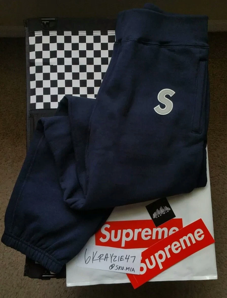 NEUF Pantalon de survêtement logo Supreme Reflective S marine M 32 36 Morrissey Brooklyn arabe