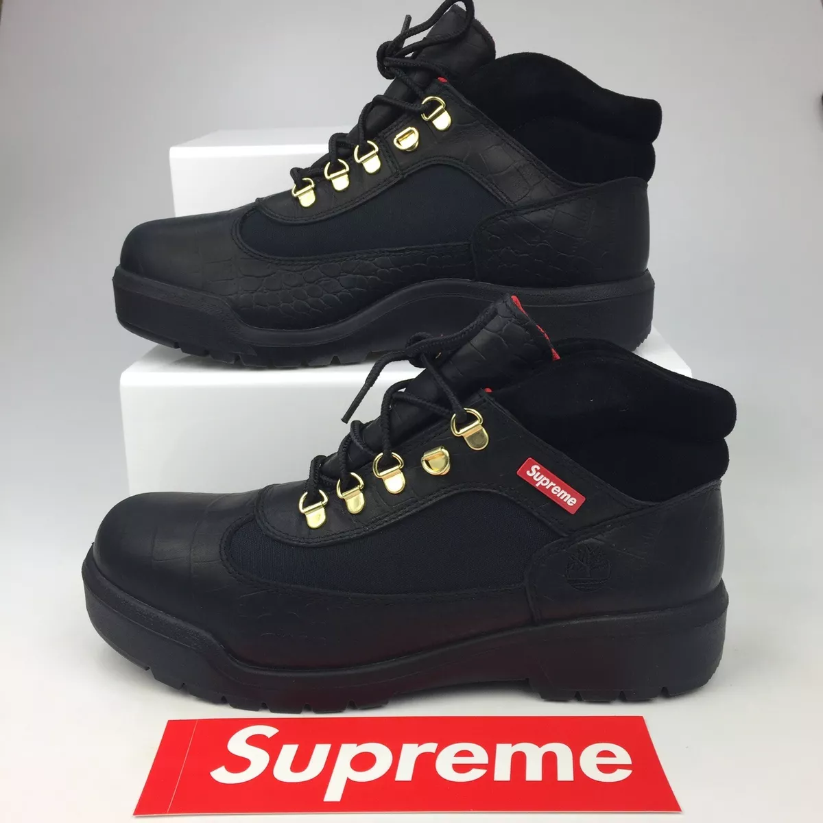 SUPREME TIMBERLAND FIELD BOOT SUPREME X MENS BLACK CROC SHOES UK 9.5