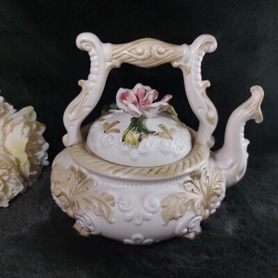 Seltene Capodimonte Italienische Porzellan Teekanne - Floral Rokoko Stil Geschenk Tea Pot