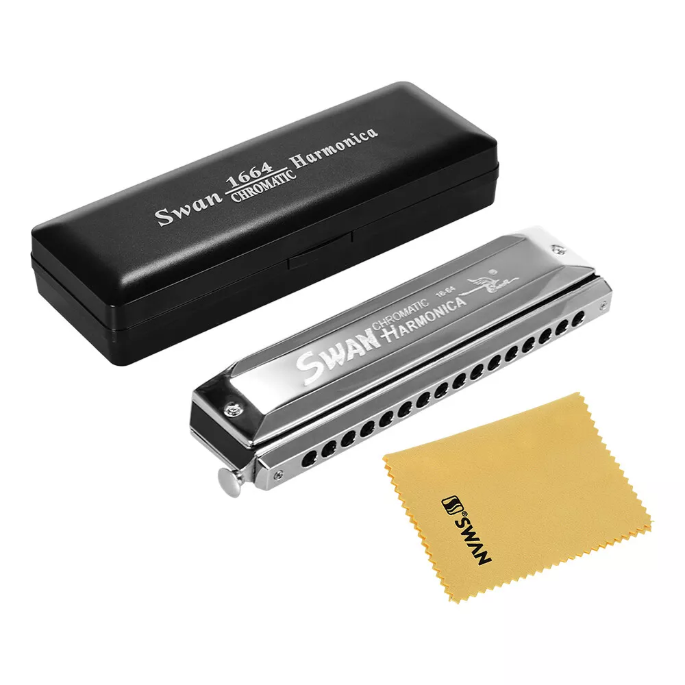 Swan SW 1664 16 Holes Chromatic Harmonica C 64 Tones Mouth Organ with C3N1