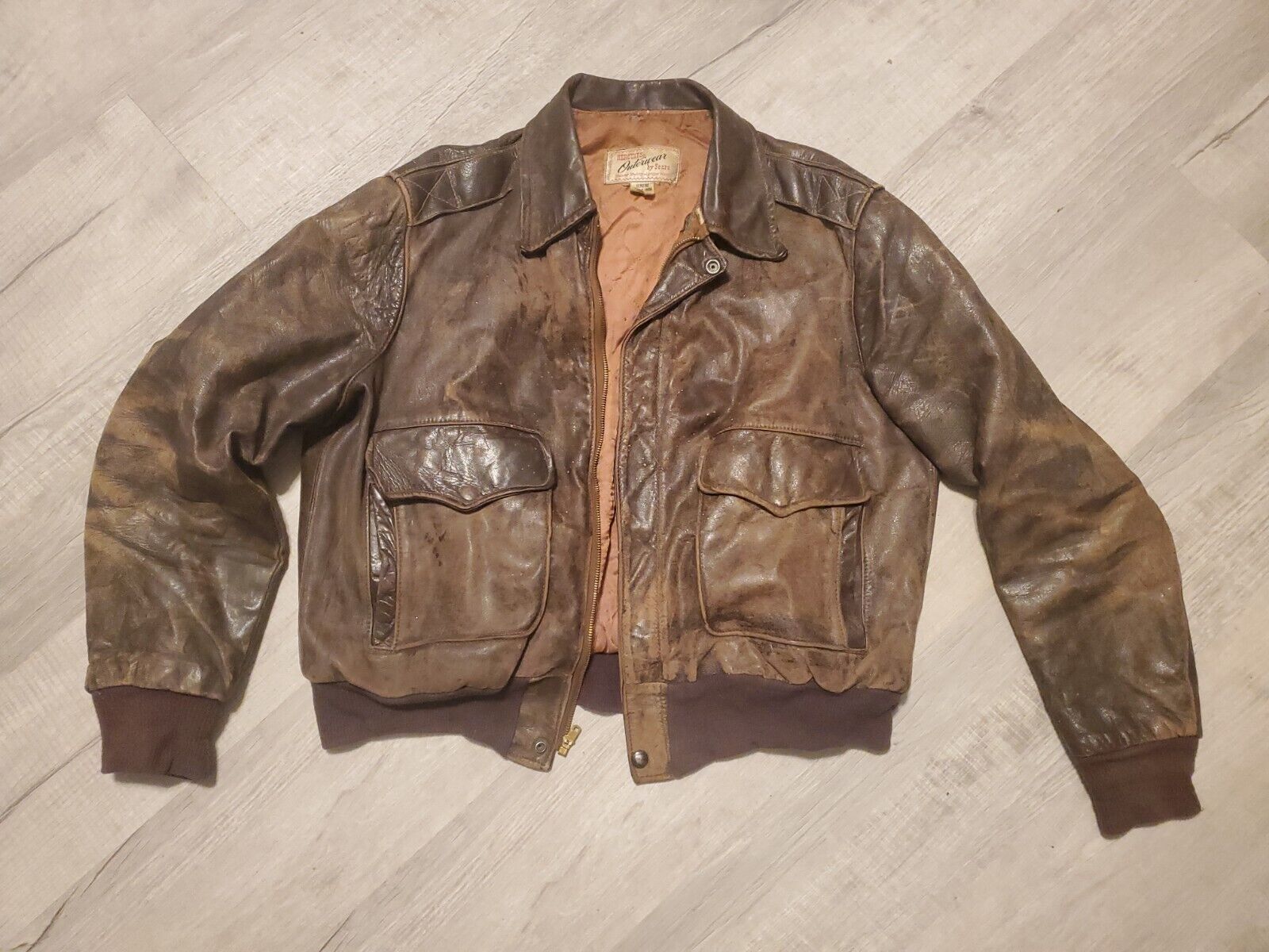 Vintage Sears Horsehide Hercules Brown Leather Jacket Mens small 1950s