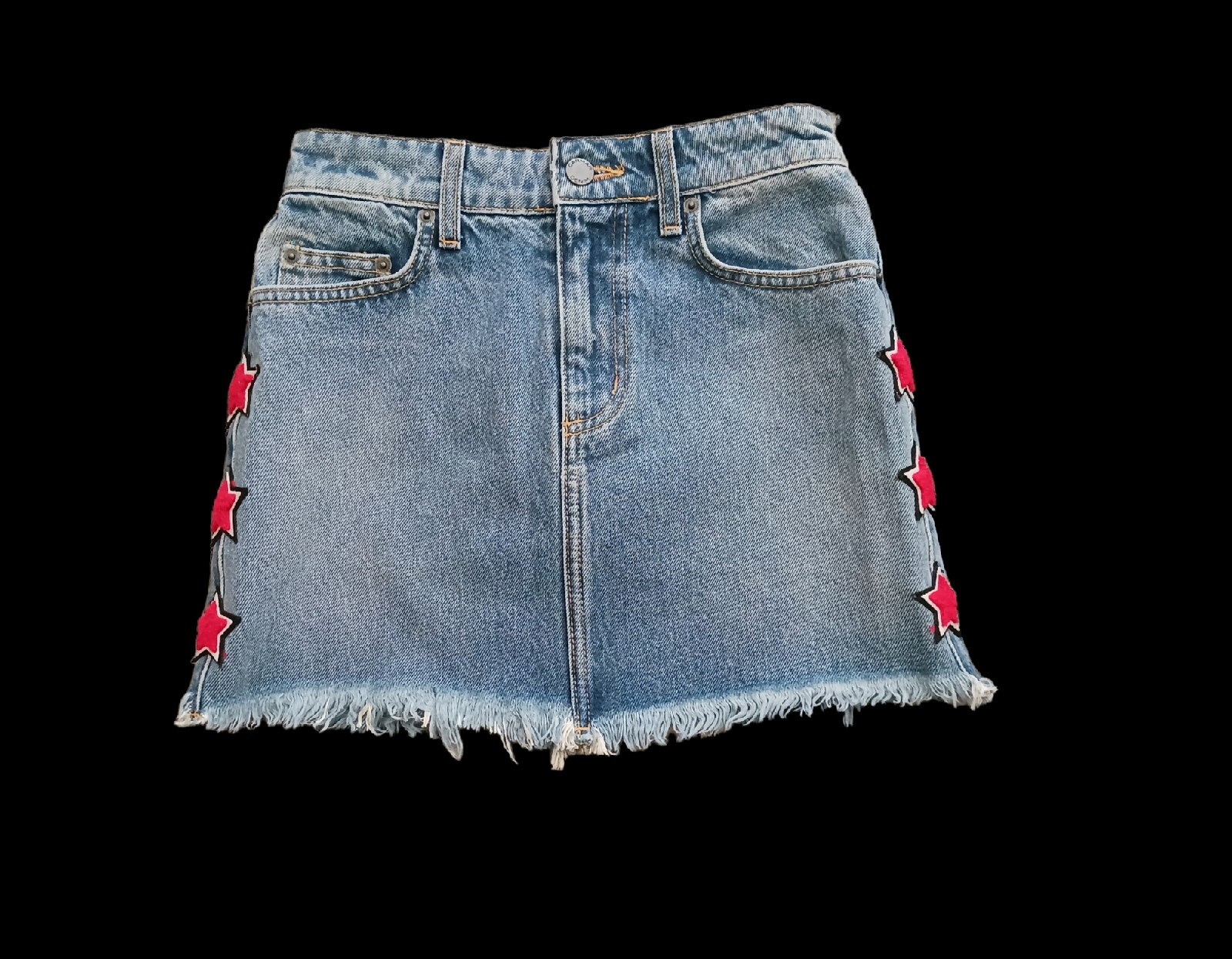 Carmar Denim Los Angeles Medium Wash Jean Mini Skirt Raw Hem Blue