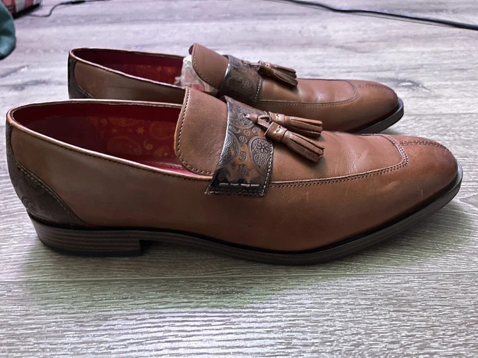 Mocasines Stacy Adams Quinby Cuero Marrón Punta Dividida Borla Diseño Paisley Talla 11.5M Foto 3 de 4