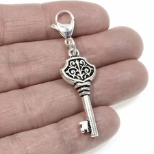 Elegant Victorian Key Clip on Charm -Silver Purse Accessory, Zipper Pull