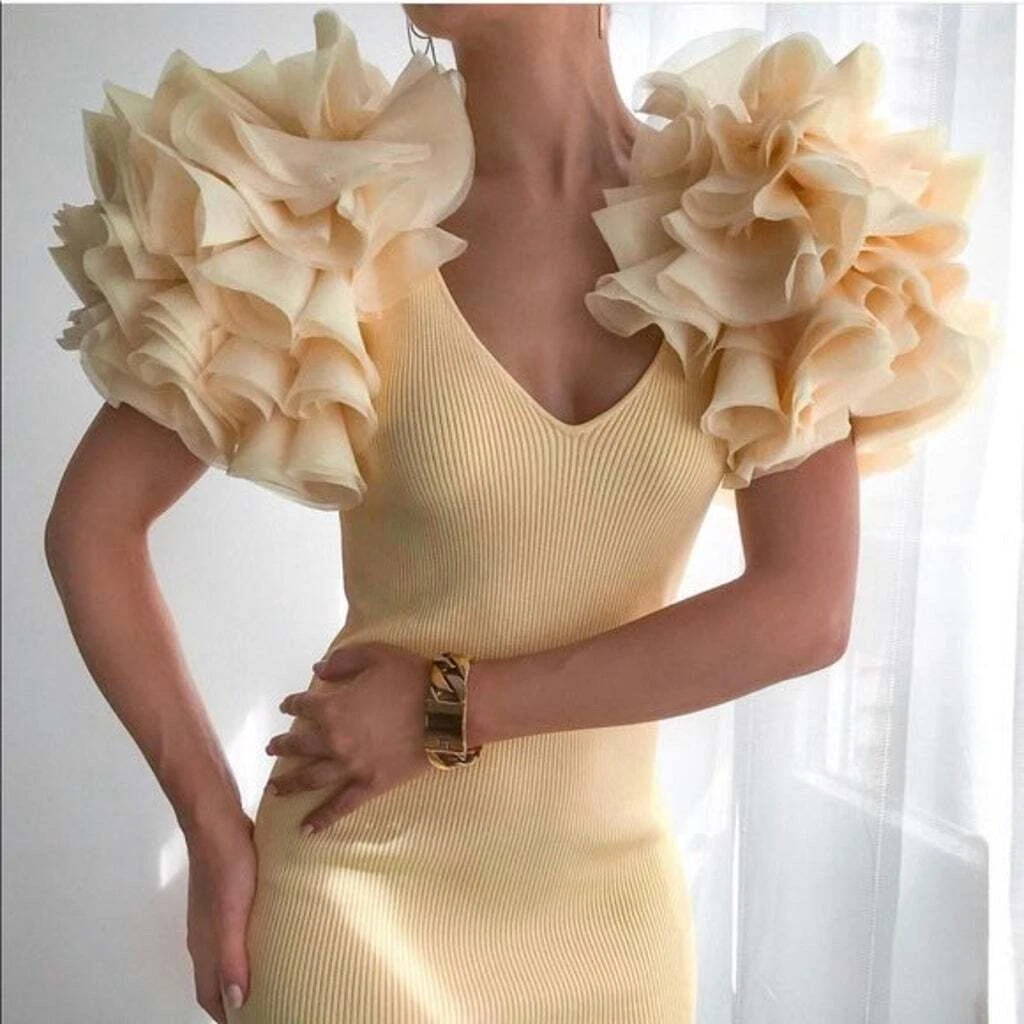 ZARA Organza Sleeves Knit Yellow Dress S 2142/108 | eBay