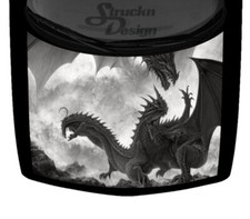 Grayscale Spikey Spiny Dragon Clouds Hood Truck Wrap Vinyl Car Graphic Decal