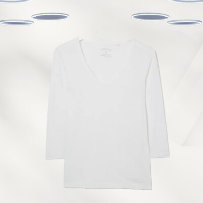 Ex Fat Face Damen 3/4 Arm Keme Bio Baumwolle Top in Weiß